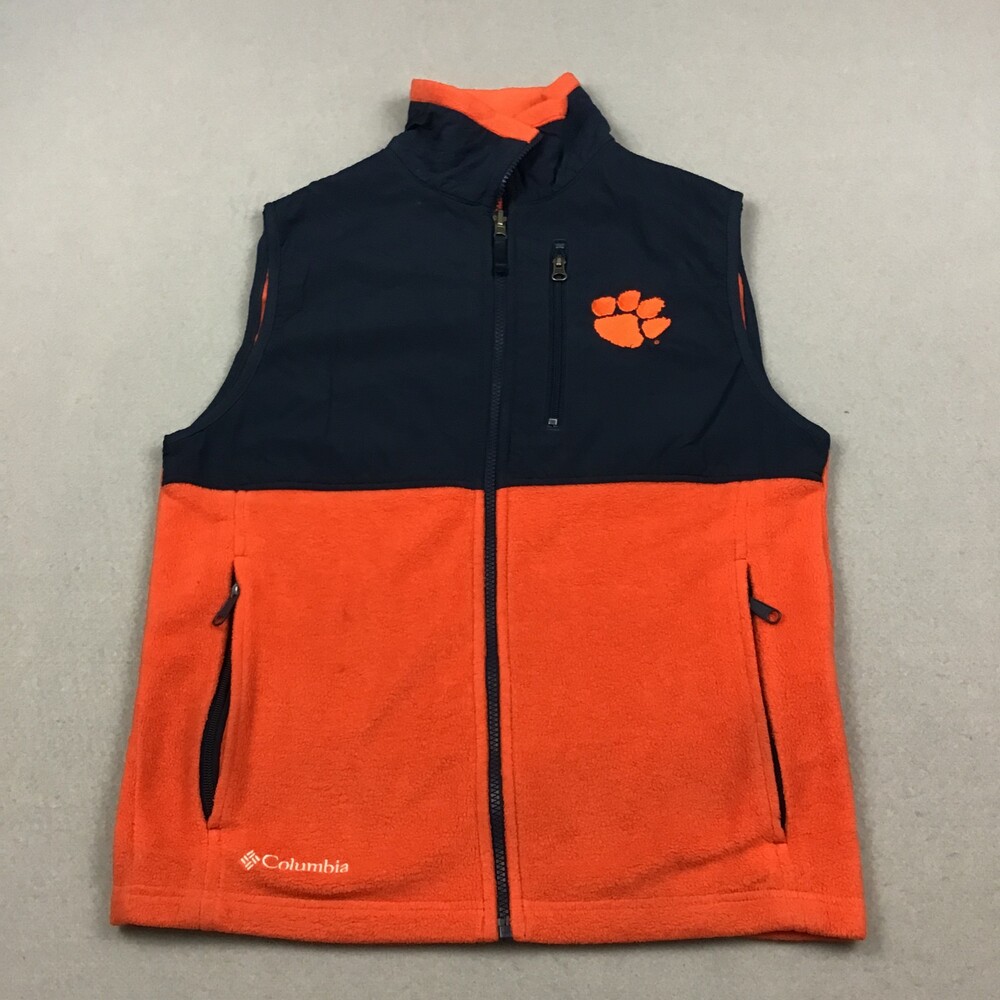 Clemson Tigers Vest Men Small Orange Blue Columbia Fleece Full Zip Sleeveless S
